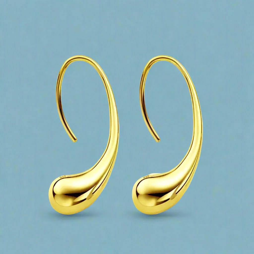 Chic Tear Drop Silver or Gold Hook Earrings for Woman Hers Modern Special Occasion Everyday Wear
