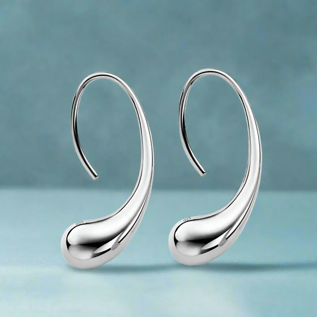 Chic Tear Drop Silver or Gold Hook Earrings for Woman Hers Modern Special Occasion Everyday Wear