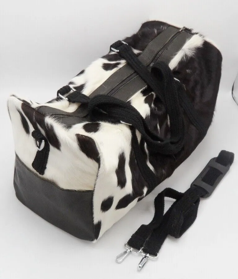 Cowhide Airport Luggage Bag Black White