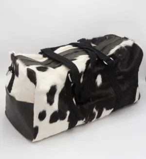 Cowhide Airport Luggage Bag Black White