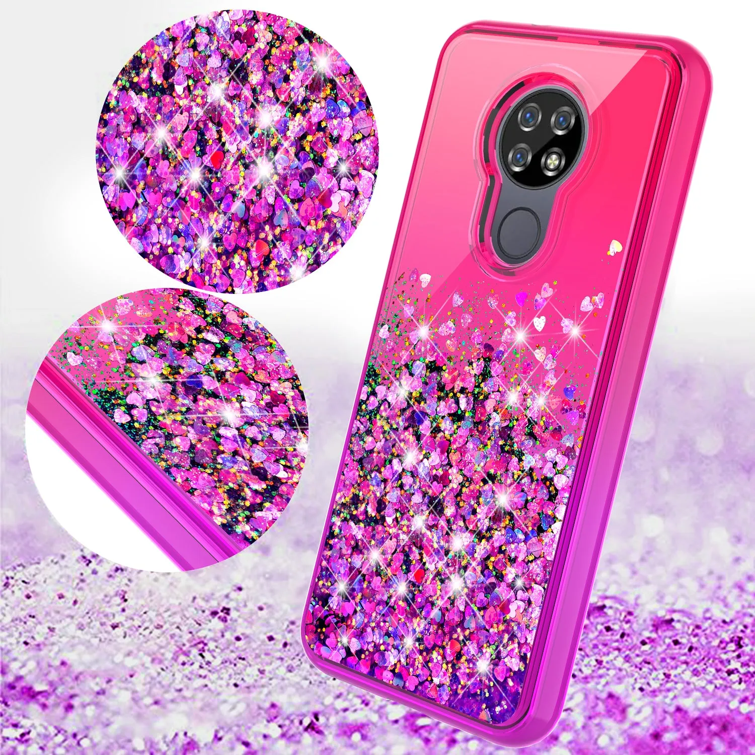 Cricket Ovation/AT&T Radiant Max Case Liquid Glitter Phone Case Waterfall Floating Quicksand Bling Sparkle Cute Protective Girls Women Cover for Cricket Ovation/AT&T Radiant Max w/ Tempered Glass - (Hot Pink/Purple Gradient)