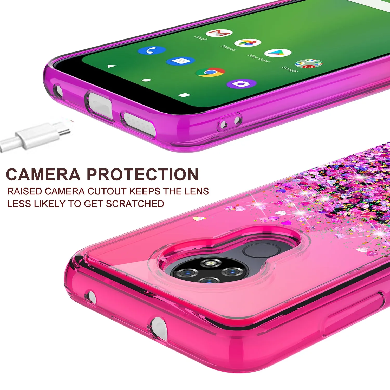 Cricket Ovation/AT&T Radiant Max Case Liquid Glitter Phone Case Waterfall Floating Quicksand Bling Sparkle Cute Protective Girls Women Cover for Cricket Ovation/AT&T Radiant Max w/ Tempered Glass - (Hot Pink/Purple Gradient)