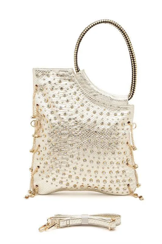 Crystal Embellished Convertible Handle Bag