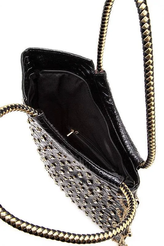 Crystal Embellished Convertible Handle Bag