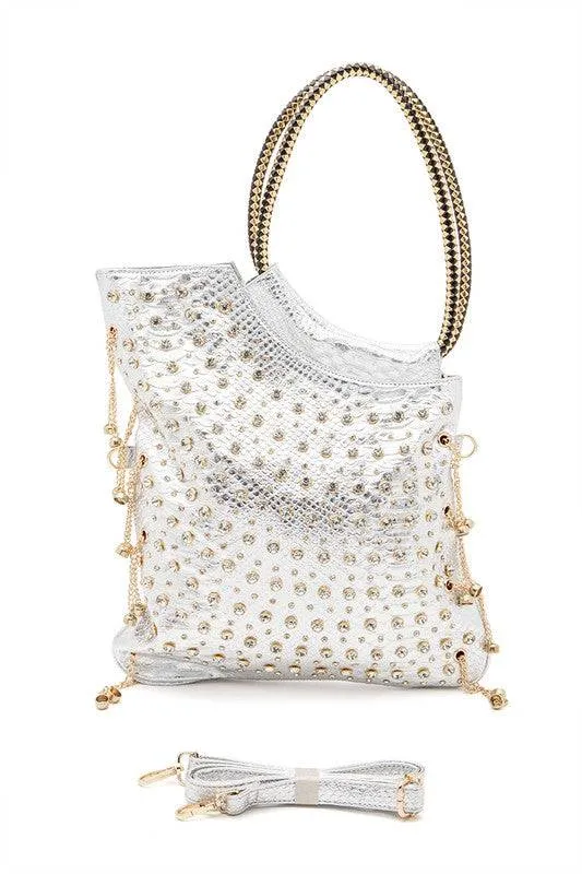 Crystal Embellished Convertible Handle Bag