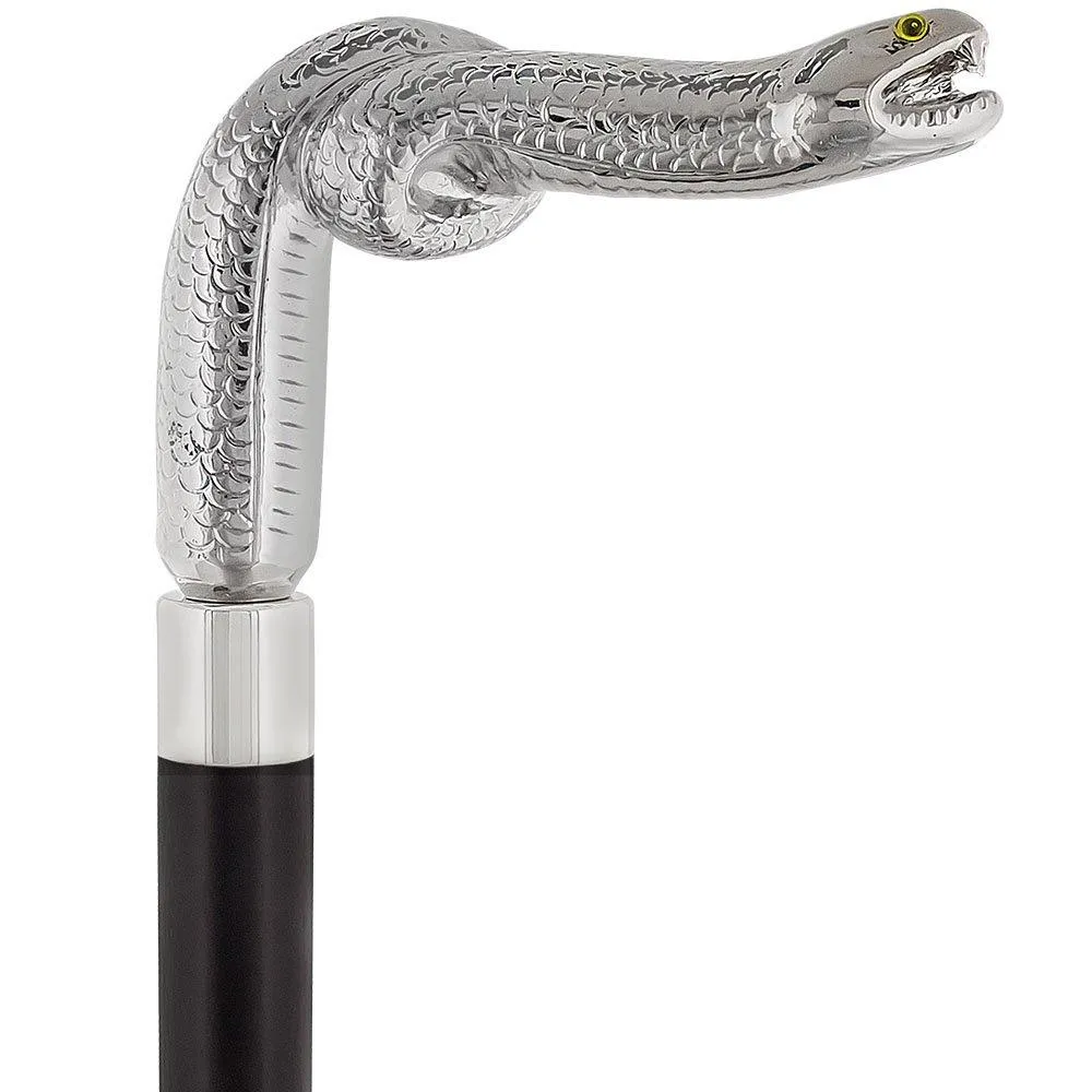 Cunningly Vicious Snake Nickel Plated Fritz Handle Cane w/ Custom Shaft & Collar