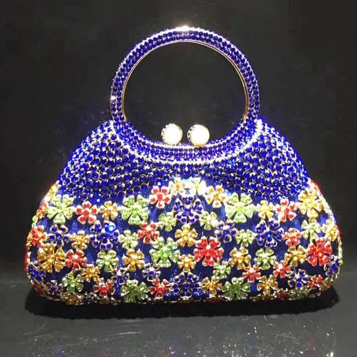 Dazzling Rhinestone Hollow Out Crystal Pearl Beaded Top Handle Clutch