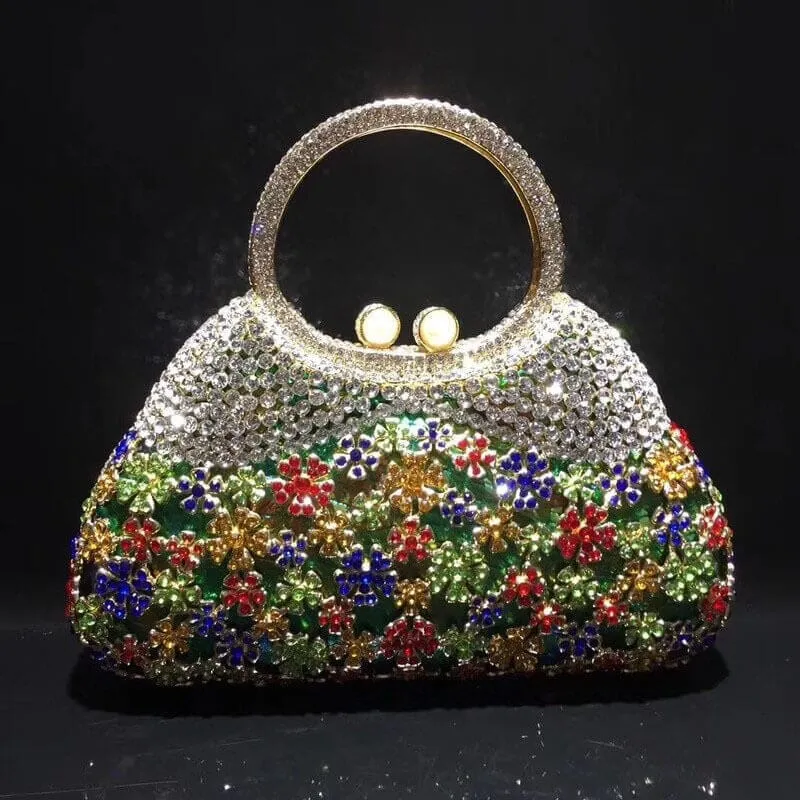 Dazzling Rhinestone Hollow Out Crystal Pearl Beaded Top Handle Clutch