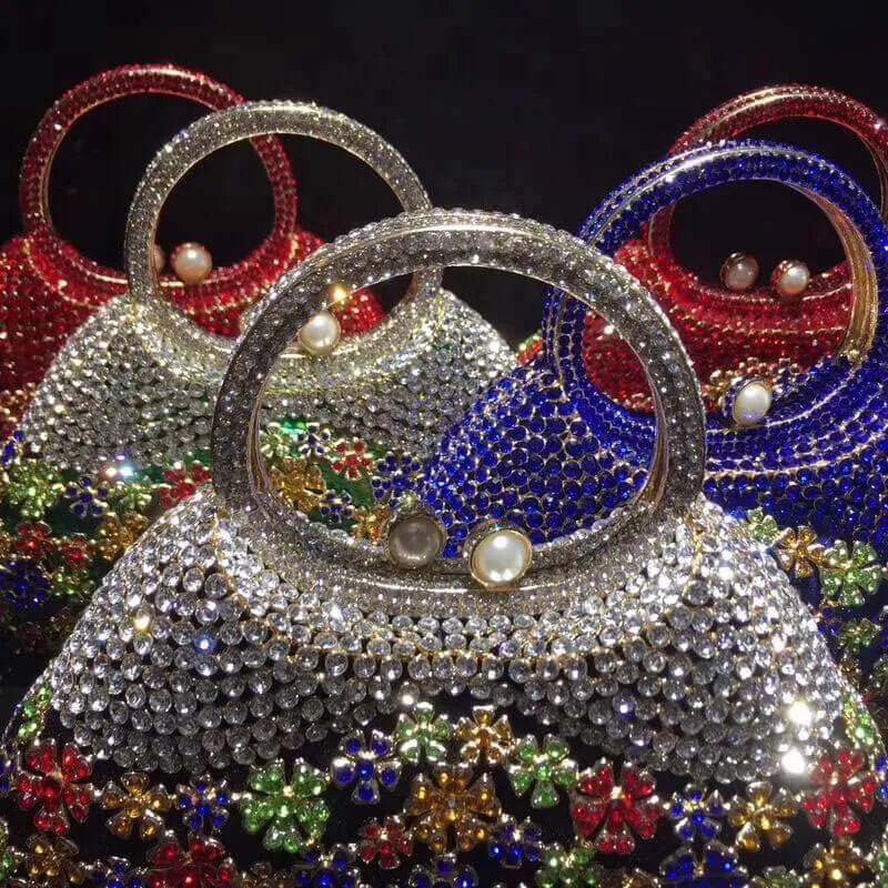 Dazzling Rhinestone Hollow Out Crystal Pearl Beaded Top Handle Clutch
