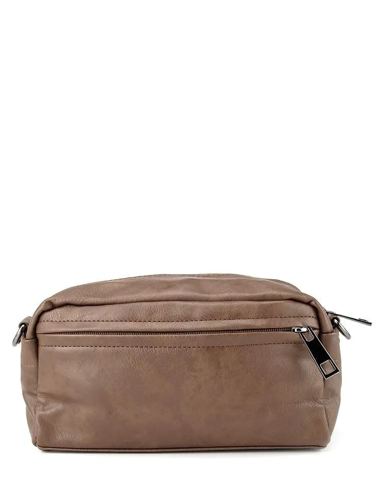 Distressed Leather Crossbody Pouch - Camel