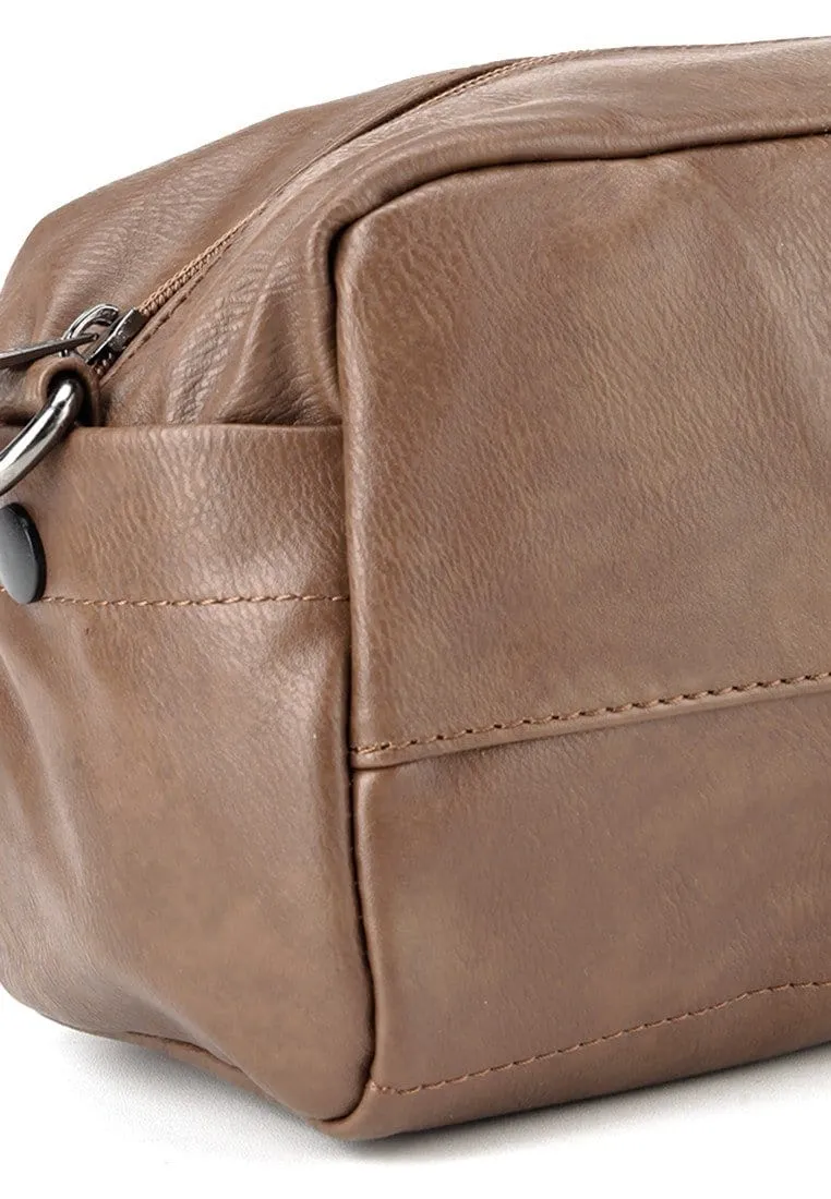 Distressed Leather Crossbody Pouch - Camel