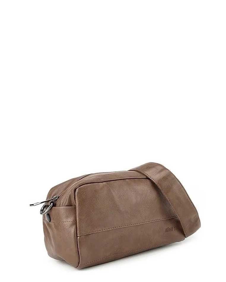 Distressed Leather Crossbody Pouch - Camel