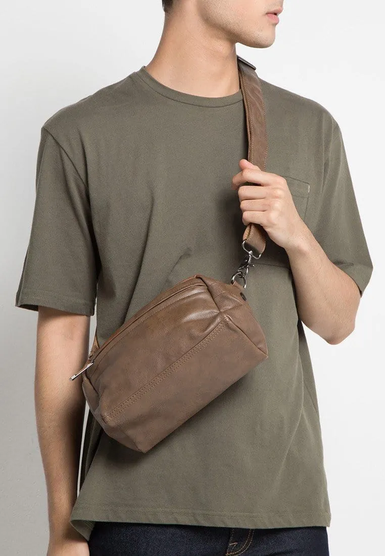 Distressed Leather Crossbody Pouch - Camel