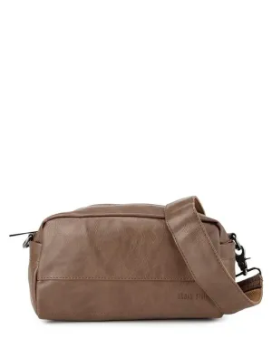 Distressed Leather Crossbody Pouch - Camel