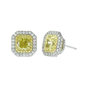 Fancy Intense Yellow Radiant-cut Diamond and Halo Stud Earrings