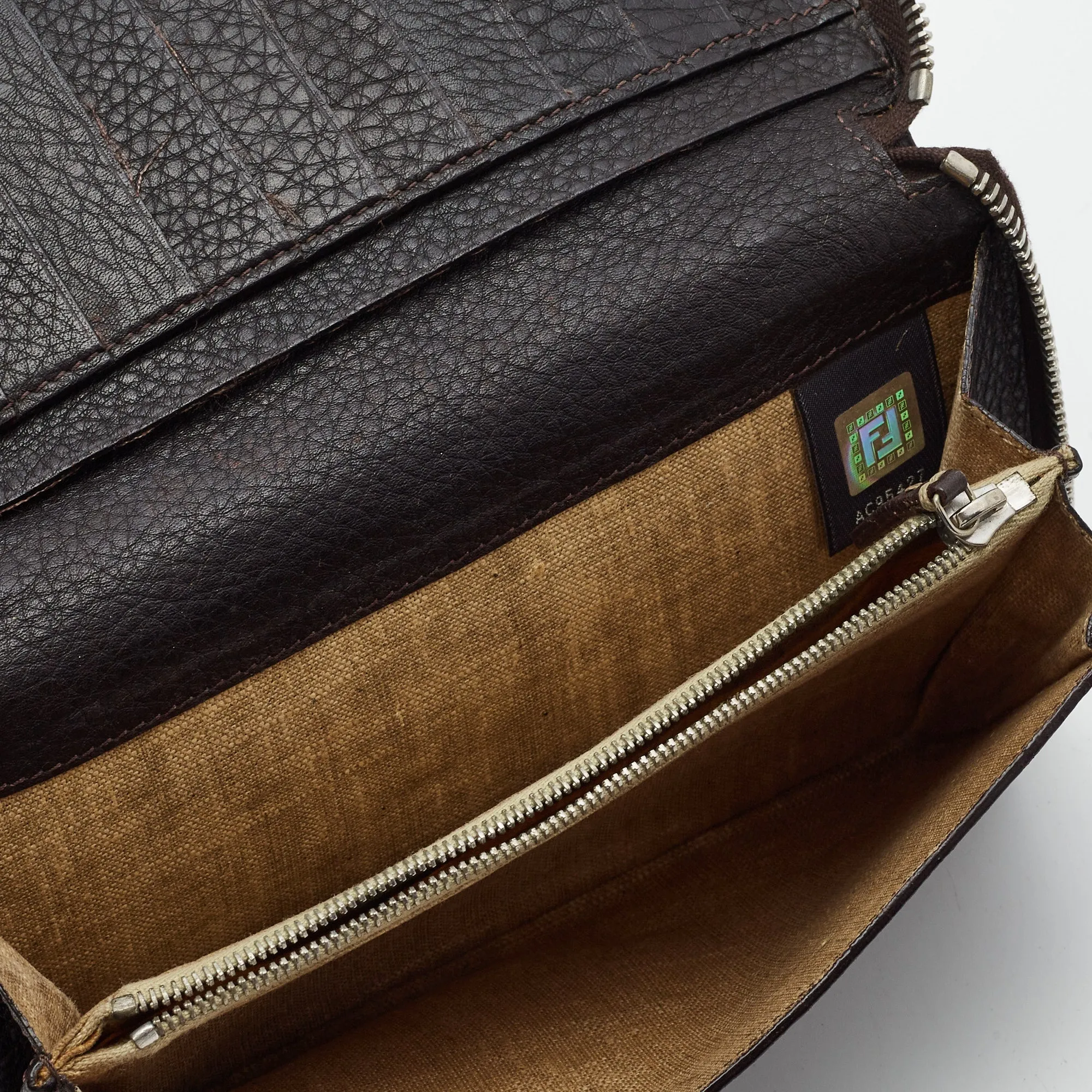 Fendi Black Sellieria Leather Logo Zip Around Continental Wallet
