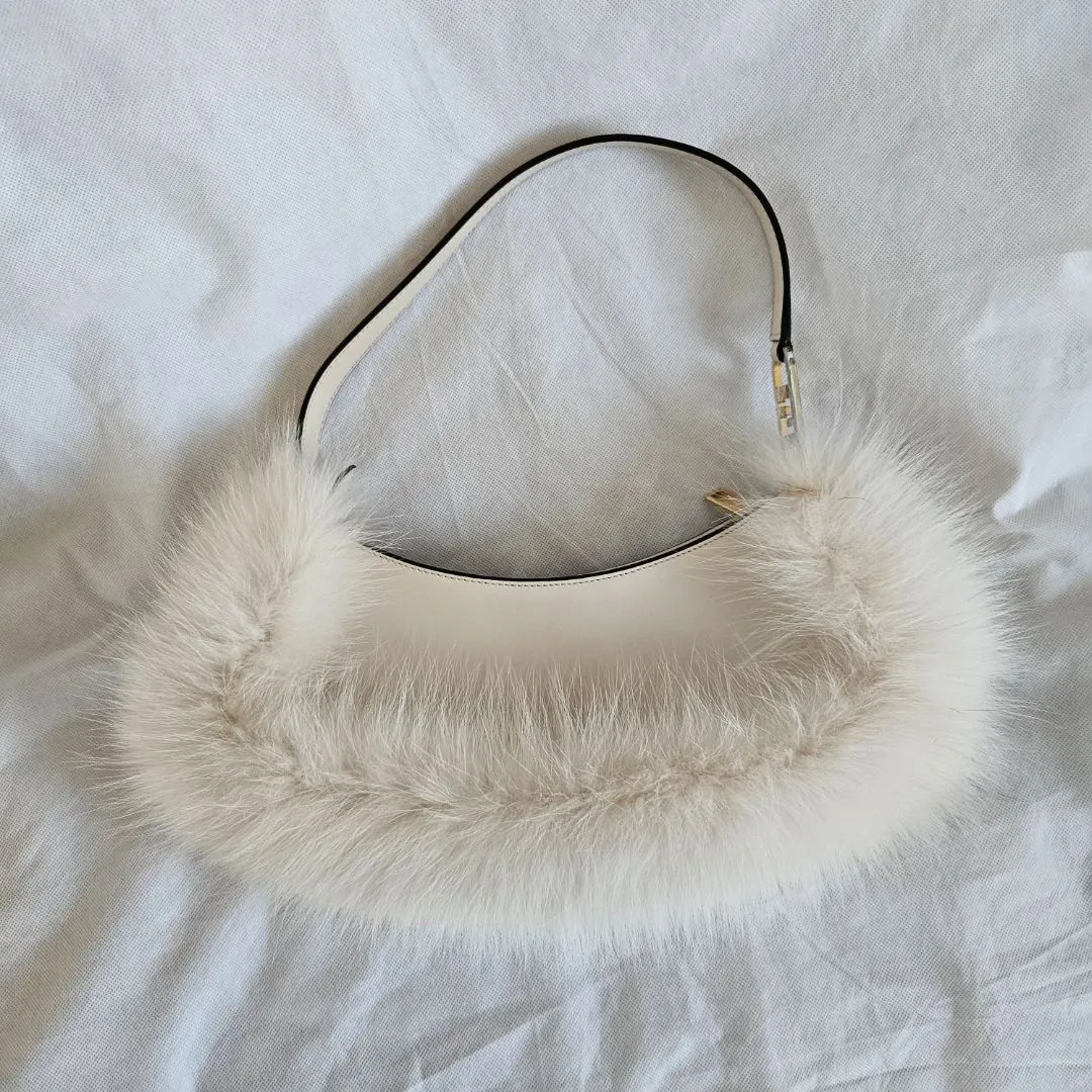 Fendi O'Lock Swing Fox Fur Lined Shoulder Bag