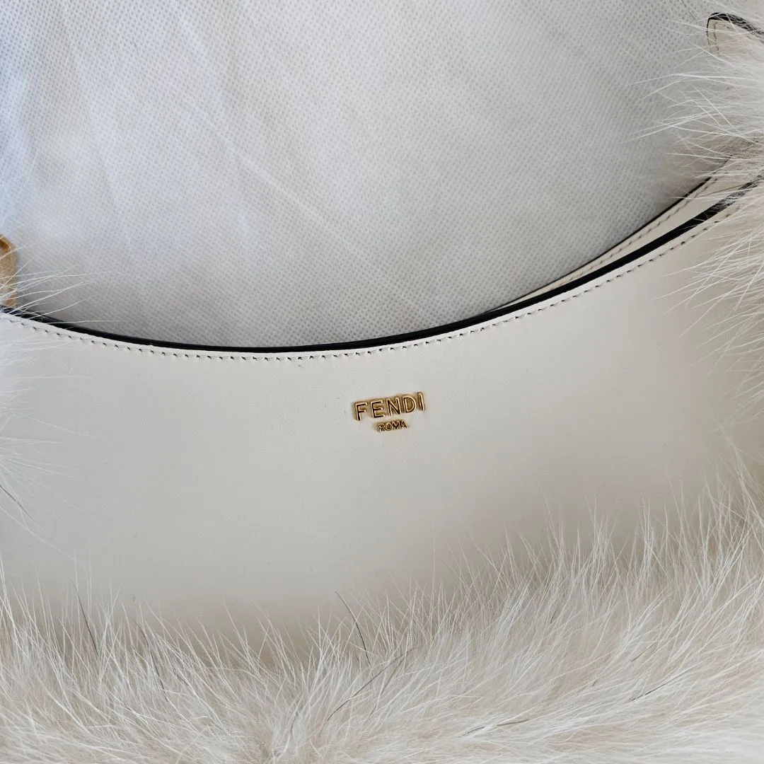 Fendi O'Lock Swing Fox Fur Lined Shoulder Bag