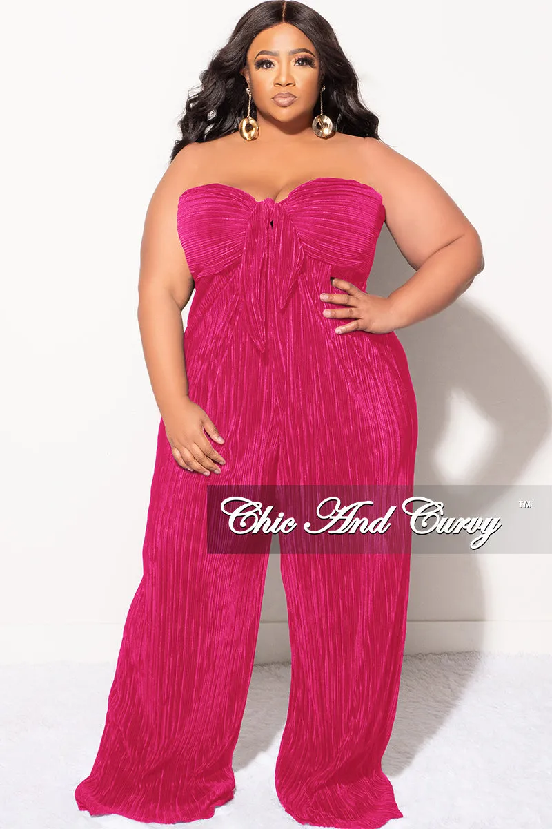 Final Sale Plus Size Strapless Pleated Jumpsuit Fuchsia