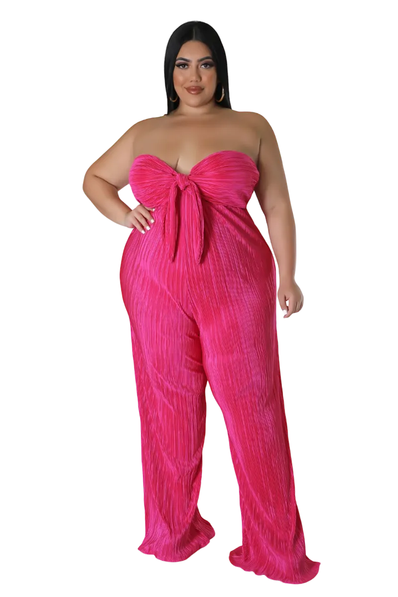 Final Sale Plus Size Strapless Pleated Jumpsuit Fuchsia