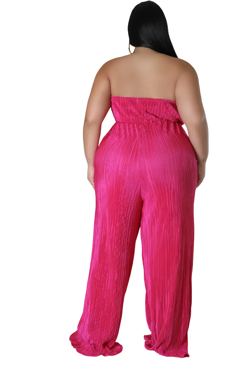 Final Sale Plus Size Strapless Pleated Jumpsuit Fuchsia