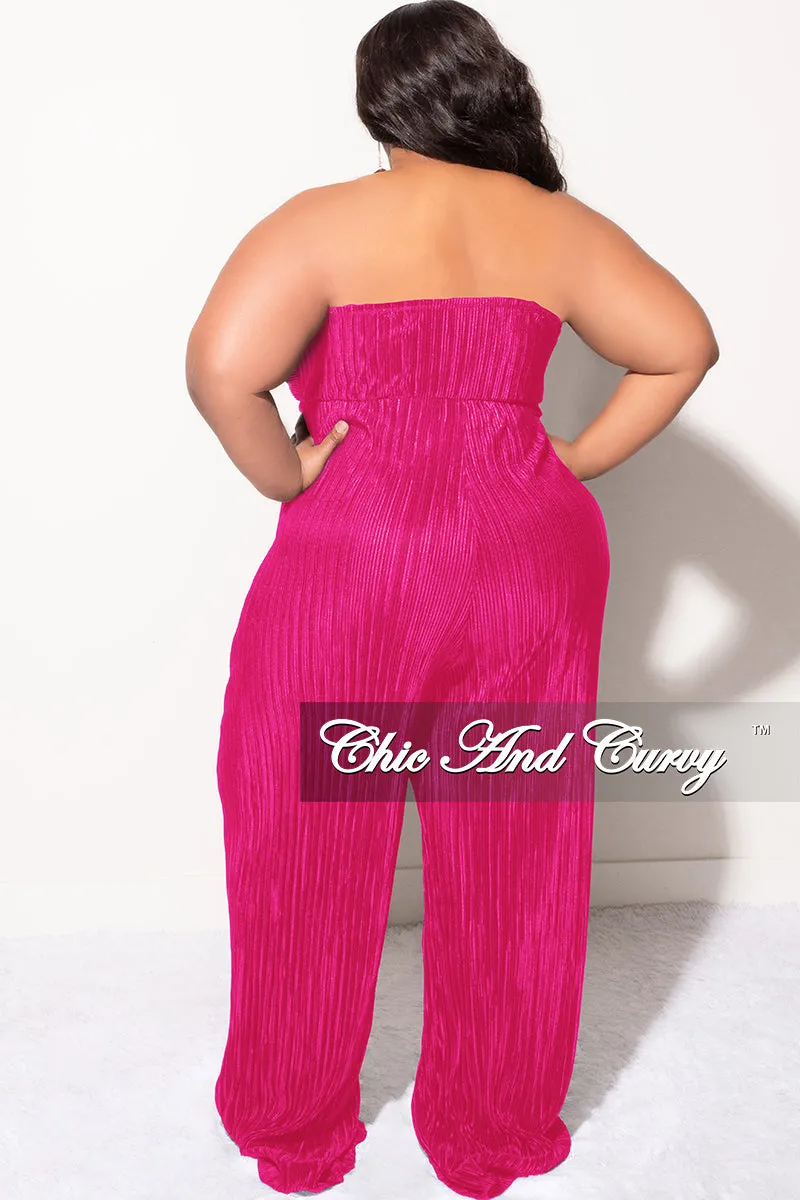 Final Sale Plus Size Strapless Pleated Jumpsuit Fuchsia