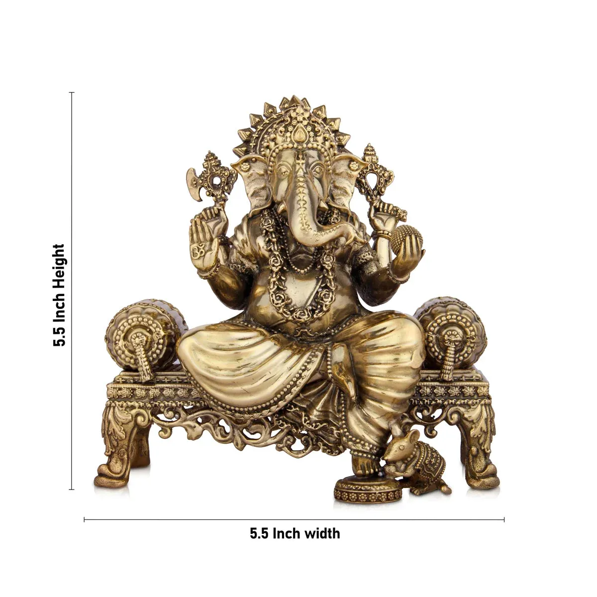 Ganesh Murti - 5.5 x 5.5 Inches | Brass Idol/ Vinayaka Idol for Pooja/ 875 Gms Approx