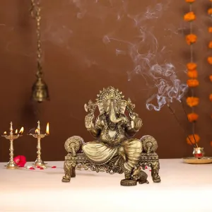 Ganesh Murti - 5.5 x 5.5 Inches | Brass Idol/ Vinayaka Idol for Pooja/ 875 Gms Approx