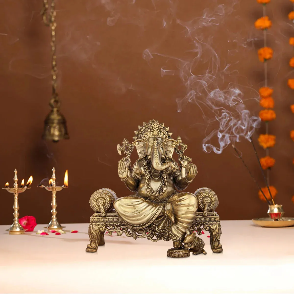 Ganesh Murti - 5.5 x 5.5 Inches | Brass Idol/ Vinayaka Idol for Pooja/ 875 Gms Approx