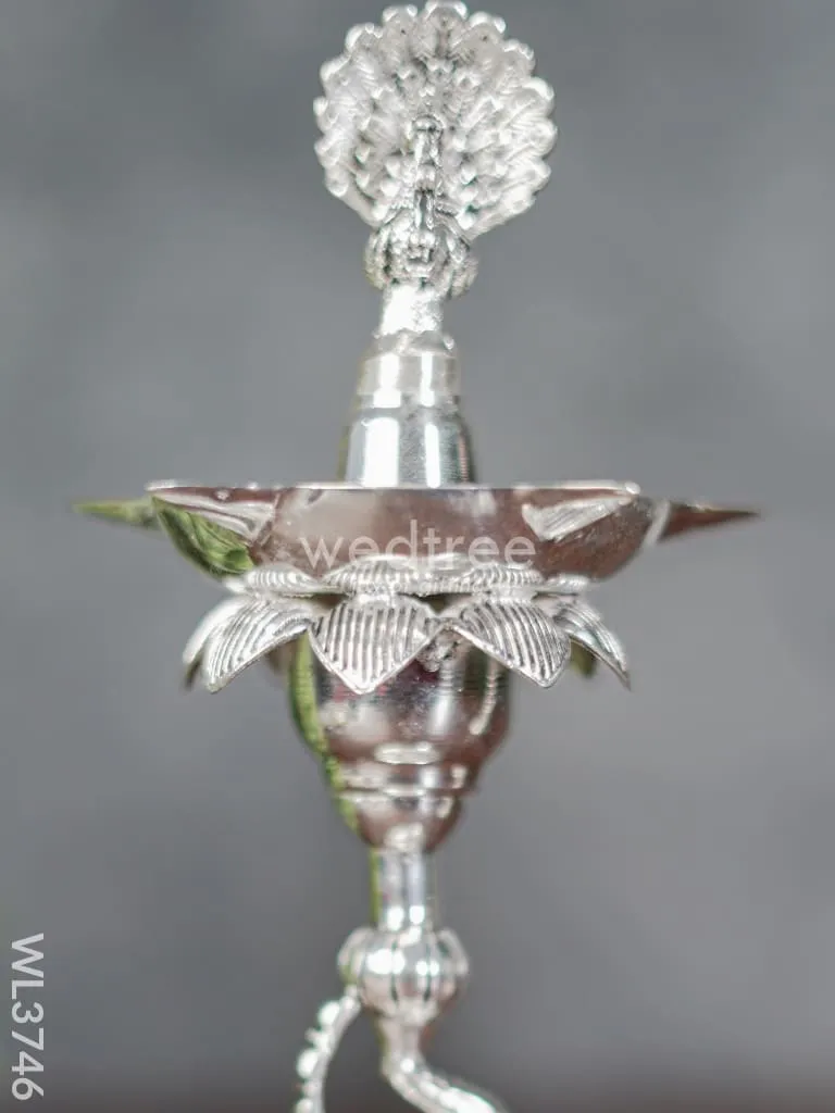 German Silver Peacock with Elephant 5 Face Diya - Set of 2 - WL3746