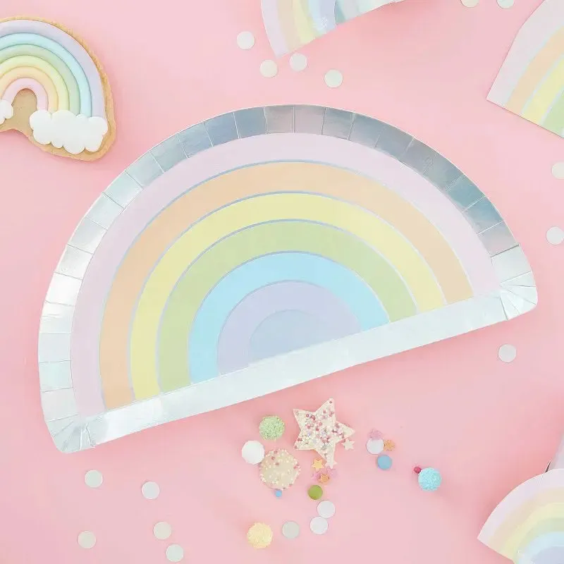 Ginger Ray Pastel Party Rainbow Plates - 8 Pkt