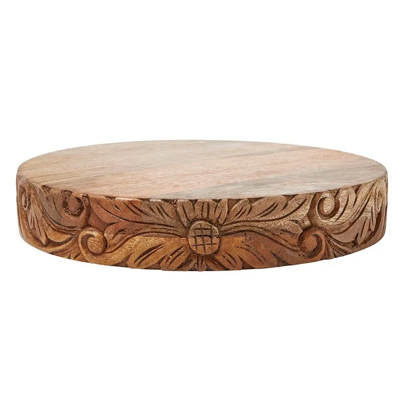 Glass Cloche With Floral Carved Wood Base