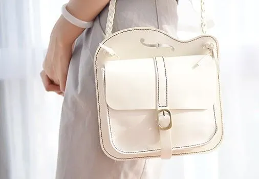 Handmade Leather Cute White Small Shoulder Bag Personalized Monogrammed Gift Custom Women Crossbody Bag Purse Shoulder Bag Purse