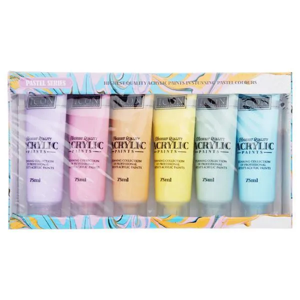 Icon Set 6 x 75ml Acrylic Paints - Pastel