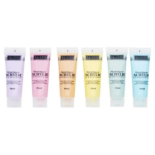 Icon Set 6 x 75ml Acrylic Paints - Pastel