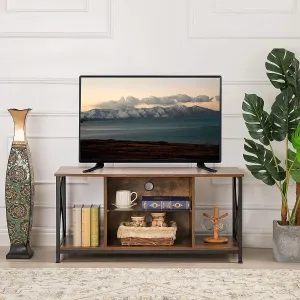 Industrial Entertainment Center with Open Storage for Living Room, Rustic Brown