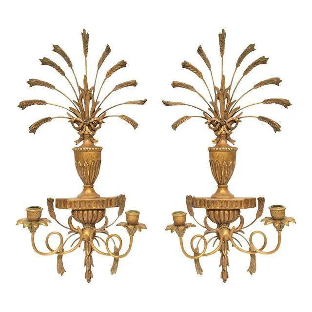 Italian Gilt Hand-Carved Wall Sconces - Pair