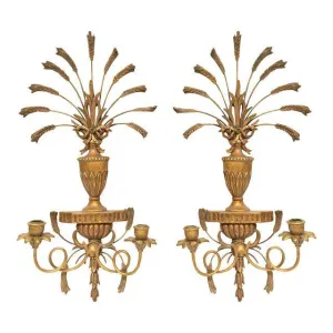 Italian Gilt Hand-Carved Wall Sconces - Pair