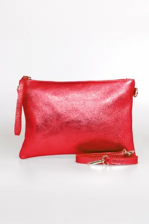 Jenna - Italian Leather Clutch Bag - Scarlet, Metallic
