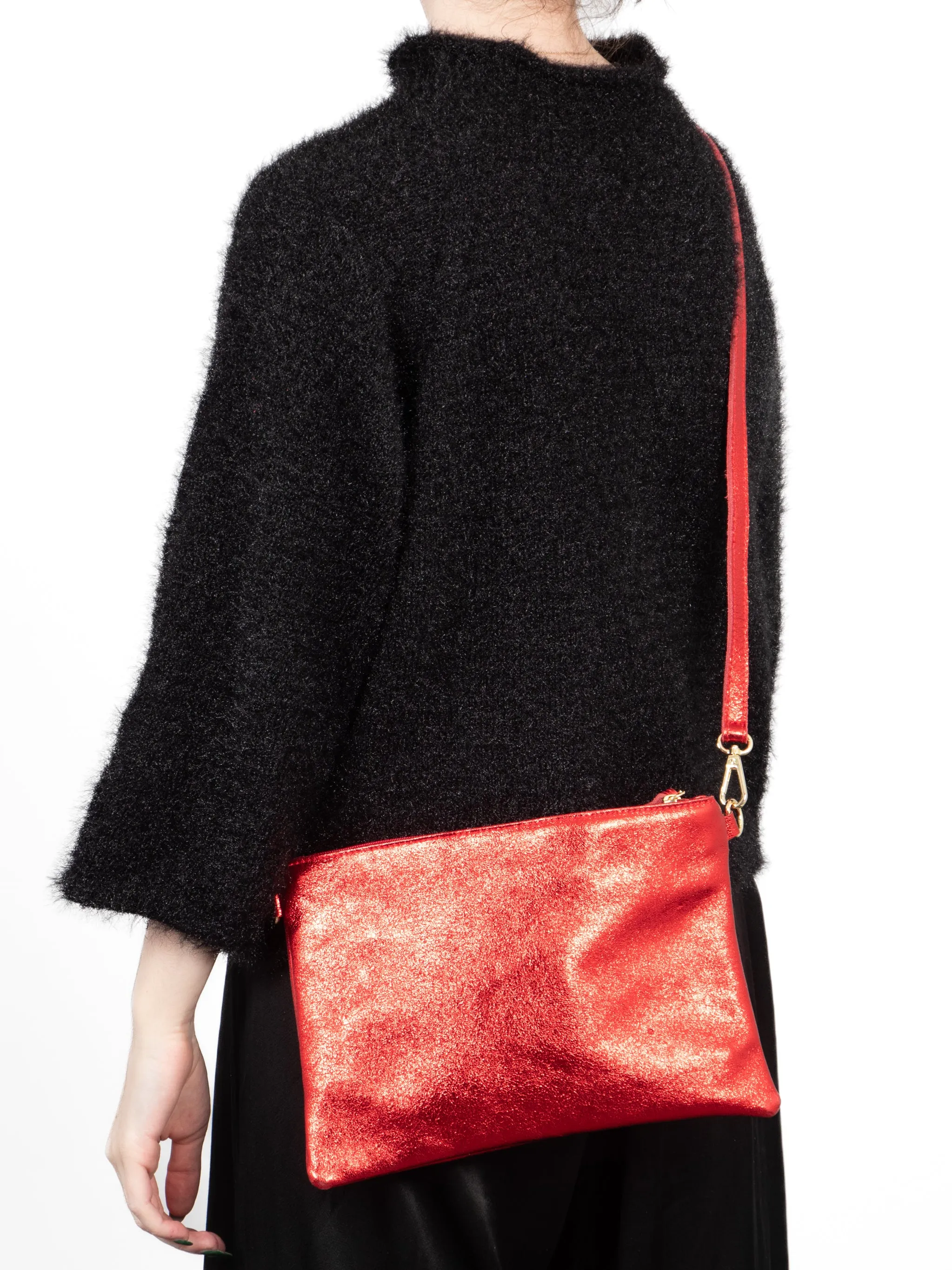 Jenna - Italian Leather Clutch Bag - Scarlet, Metallic