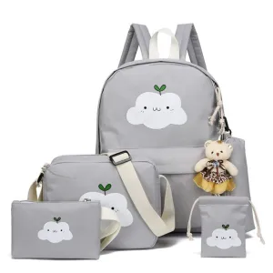 Kids Backpack With Lunch Box School Backpacks - Pink Grey Book Bags For Boys Girls Canvas Cute Kitty Backpack Set 4pcs Including Shoulder Backpack Handbag And Storage Bag