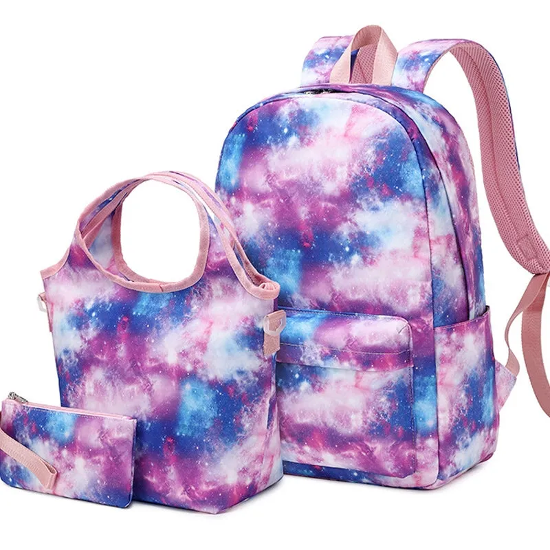 Kids Backpack With Lunch Box School Backpacks - Purple Pink Book Bags For Boys Girls Galaxy School Backpack Set