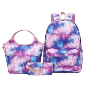 Kids Backpack With Lunch Box School Backpacks - Purple Pink Book Bags For Boys Girls Galaxy School Backpack Set