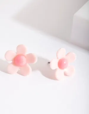 Kids Pink Pastel Daisy Earrings