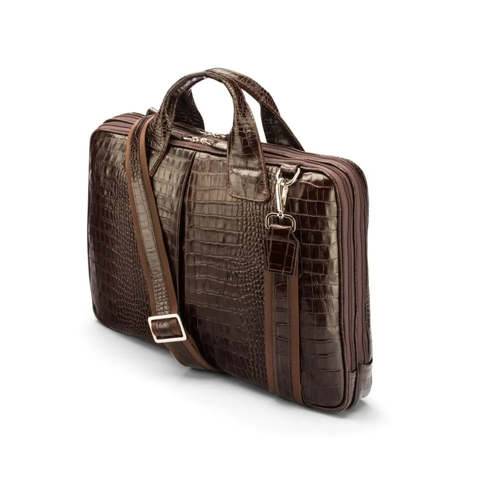 Kingston Leather 13” Laptop Briefcase - Brown Croc