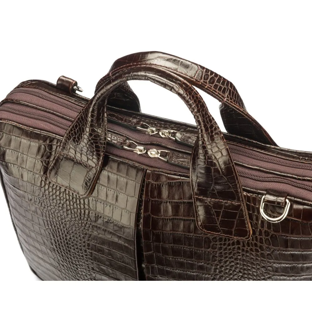 Kingston Leather 13” Laptop Briefcase - Brown Croc
