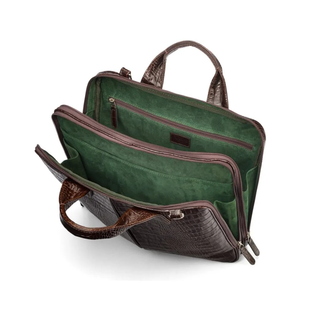 Kingston Leather 13” Laptop Briefcase - Brown Croc