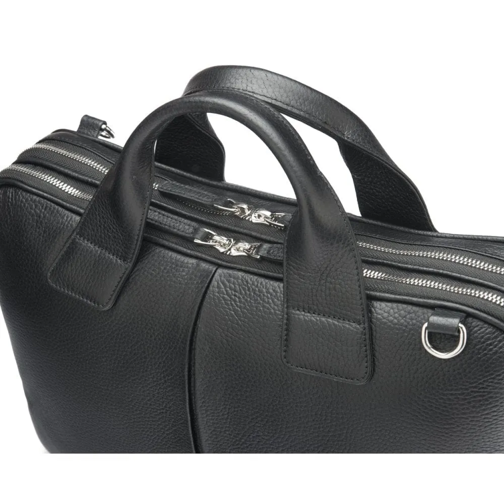 Kingston Leather 13" Laptop Briefcase - Black With Silver