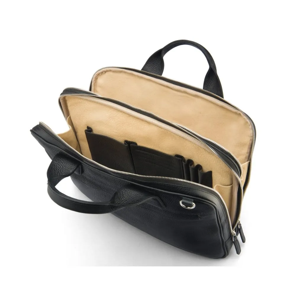 Kingston Leather 13" Laptop Briefcase - Black With Silver