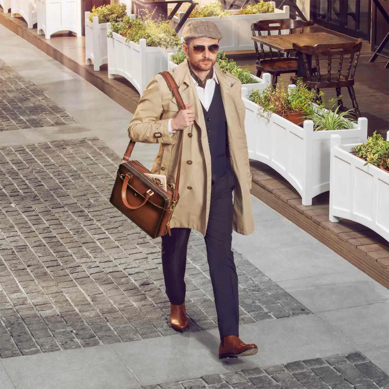 Lapis Bard Ducorium Chester 14inch Slim Laptop Business Bag - Cognac